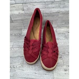 Clarks Collection Women Burgundy Red Woven Espadrille Loafers 10W 261770875075
